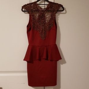 Agaci Red Peplum Midi Dress